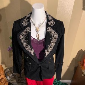 Embellished black soft canvas jacket